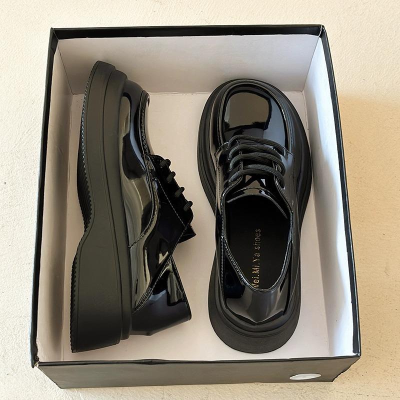 Zhongjia~ British Style Small Leather Shoes Women's 2025 Spring Single Shoes Academy Style Thick Sole Heightening Lace-up Loafers Women's Shoes