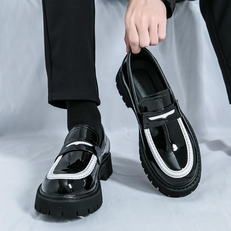 Platform New Men's Dress Leather Shoes High Classic Comfortable Round Toe Lace-up Business Shoes Casual Wedding Party