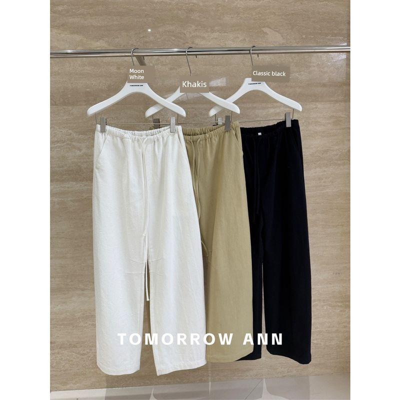 

Tomorrow Ann-Long-Staple Cotton Elastic Waist Loose Pants Casual Pants 11773 Kakh M