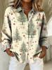 Christmas printed long-sleeved shirt blouse spring new casual loose plus size lapel shirt WG18
