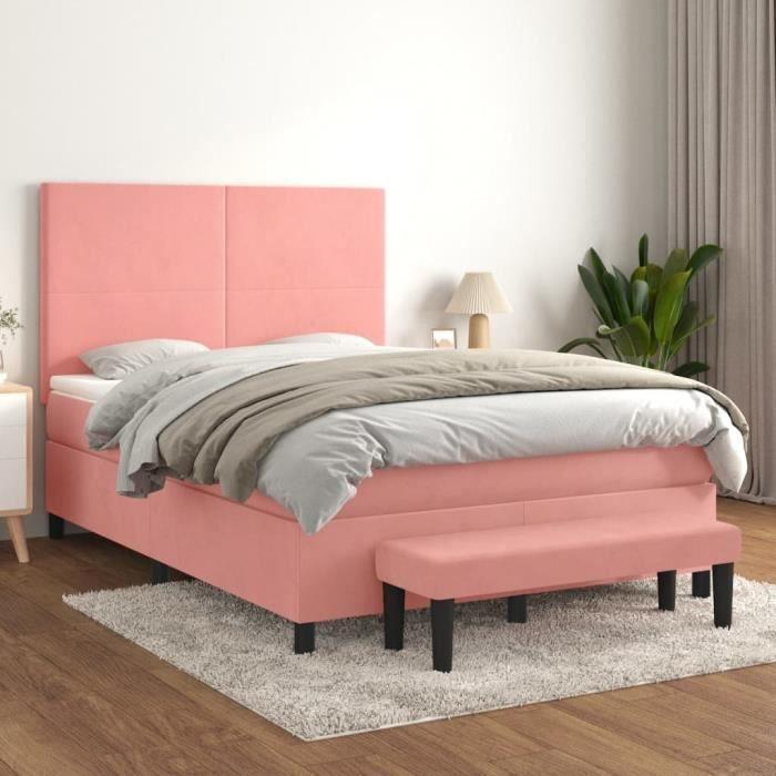 3137724 vidaXL Divan Bed with Mattress Pink 140x190 Cm Velvet
