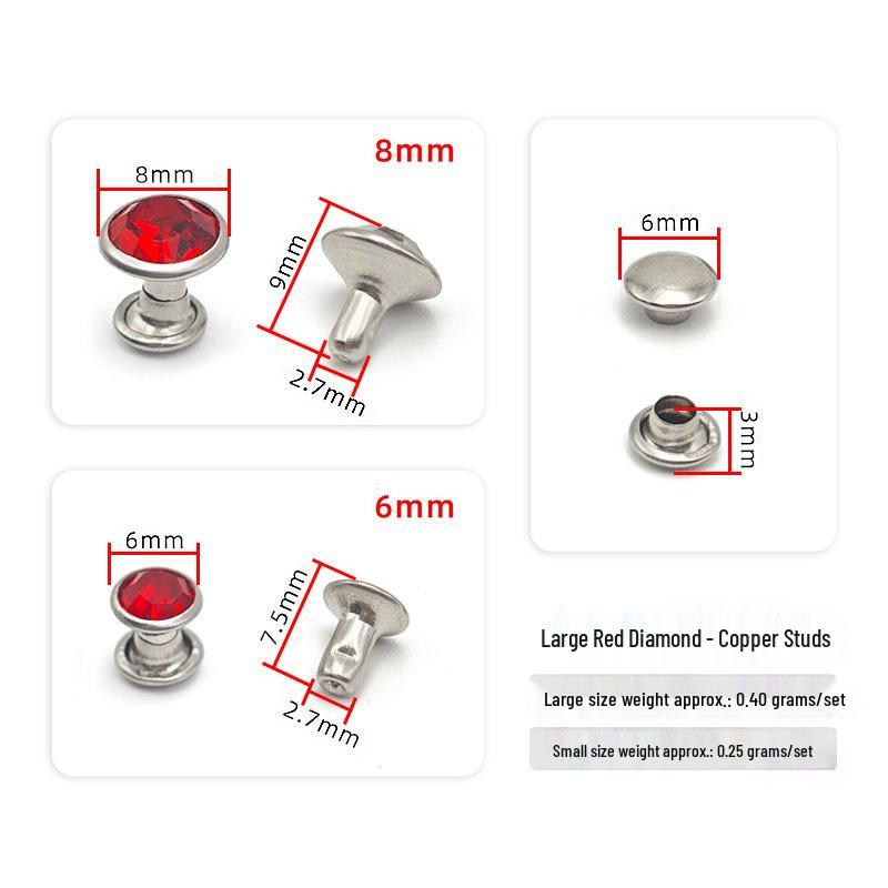 6-8mm Colored Silver Edge Tube Studs, Glass Inlaid Rivets for Clothing Decoration.