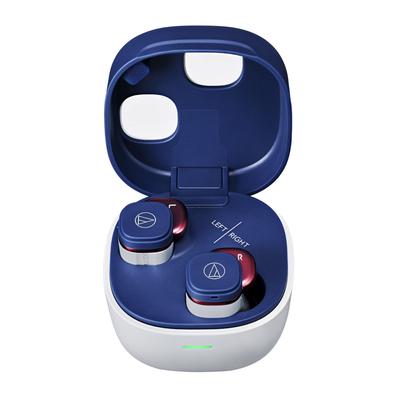 NRD Kabellose Kopfhörer, Bluetooth, leicht, bis zu 20 Stunden Wiedergabe, geringe Verzögerung, Erfassung von Umgebungsgeräuschen, wasserdicht nach IPX5, kabelloses Laden, Marineblau/Rot, NRD