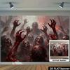 1 piece of 2D Flat Banner - Halloween banner featuring a group of zombies extending their bloody hands