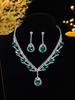 Luxury Rhinestone Teardrop Pendant Necklace & Earring Set In Apple Green for Bridal Wear