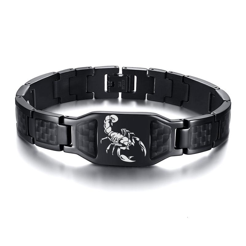 Vnox Personalisierbare Stilvolle Skorpion Kreuz Schild Bilder Kettenarmbänder für Herren mit Einzigartiger Kohlefaser Personalisierter Schmuck Geschenke für Ihn