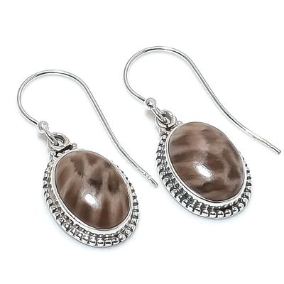Natural Fossil Coral Gemstone 925 Solid Sterling Silver Gift Earring 1.25" L5q50