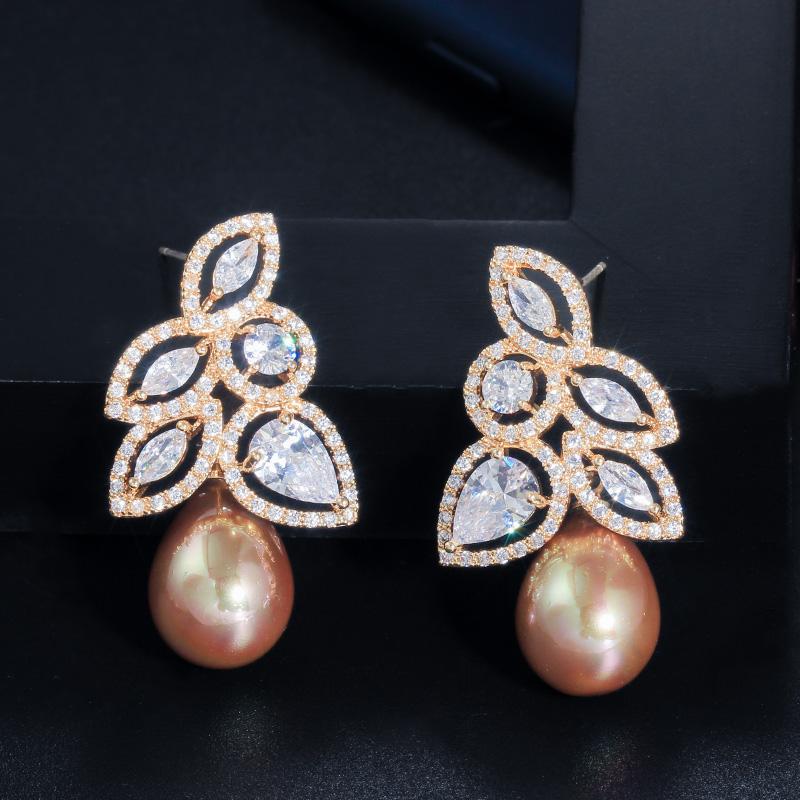 CMM Sparkling Flower Leaf AAA Zirconia Drop Earrings