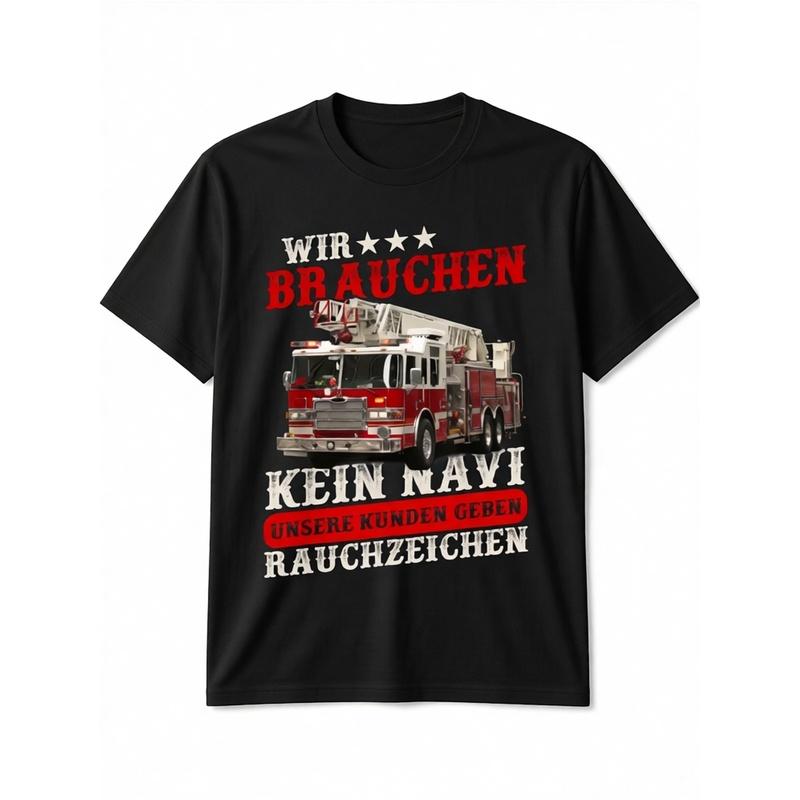 Men's German Firefighter T-Shirt with Fire Brigade Design & Fire Truck/Fireman Print - Casual Short Sleeve Round Neck Tee Suitable for Firemen Gifts,