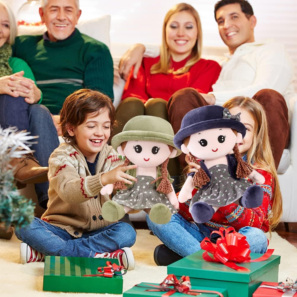 Ikasus Plush Stuffed Princess Doll with Clothes, Hat & Skirt, Cute Soft Cuddle Baby Girl Doll for Kids, Green