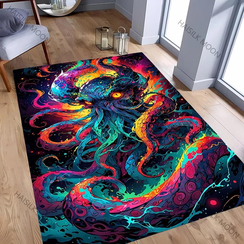 3D HD Oktopus Gedruckter Teppich Computerraum Spielzimmer Rutschfeste Dekorative Matte Wohnzimmer Schlafzimmer Büro Großflächiger Teppich Tolles Geschenk