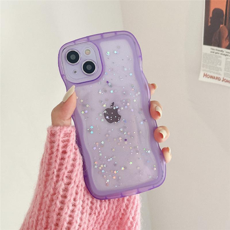 Pro iPhone 15 14 13 12 11 Pro Max XR XS SE 7 8 Plus Pouzdro Roztomilý průhledný hybridní třpytivý kudrnatý kryt nárazníku Soft Fundas