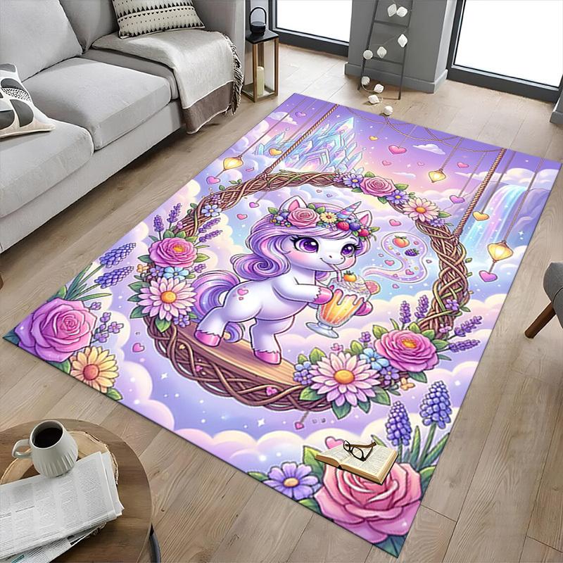 1PC Unicorn Flowers Non-Slip Floor Carpet Compatible for Office&Living Room&Bedroom&Dining room -  Soft & Pattern, Vibrant Colors-H0337