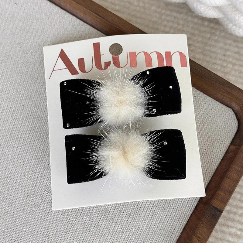 2PCS/set Christmas Red Bows Hair Clip for Girls Kids Cute Pompoms Hair Ties Baby Velvet Bow Hairpin New Year Hairbands Gift