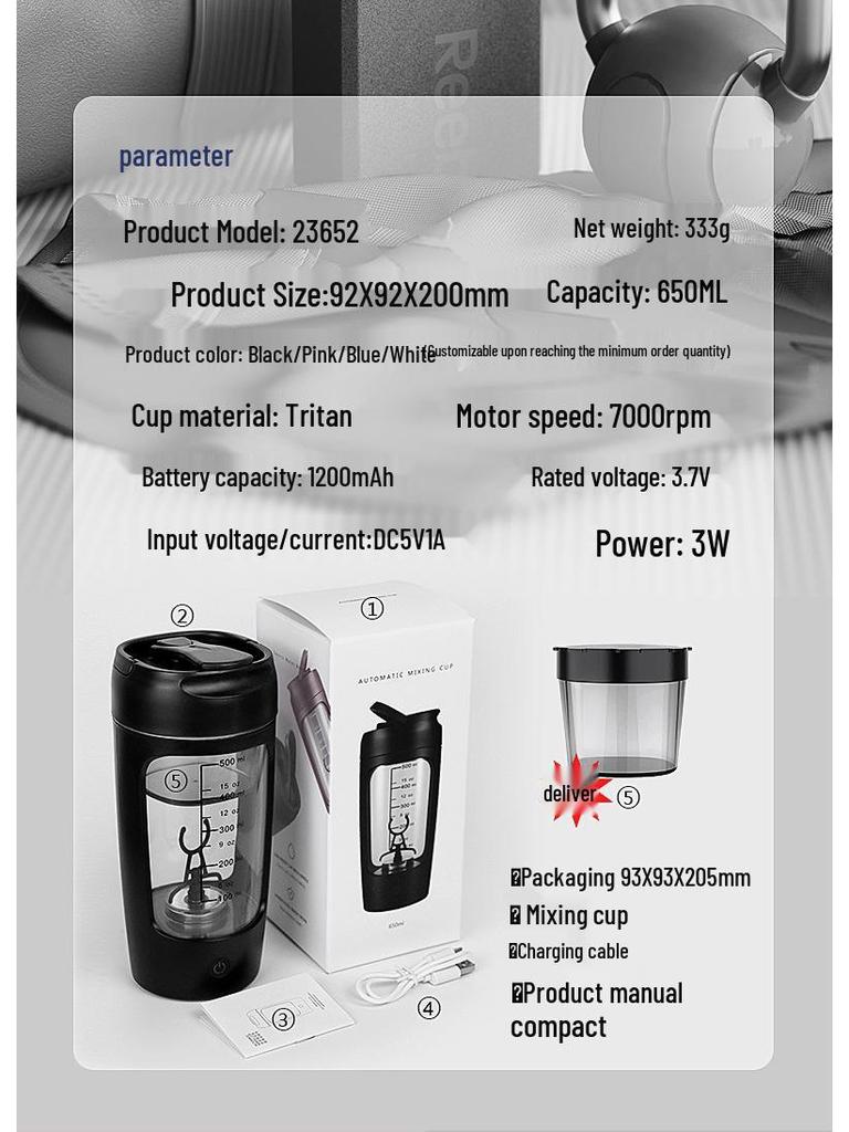 Elektrischer Tragbarer Protein-Shake-Becher - Automatisches Mischen und Wiederaufladbar