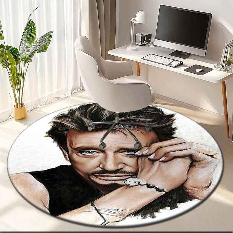 1pc Rock Star Johnny Hallyday Round Carpet Painted Printed Circular Carpet, Home Door Mat, Outdoor Travel Protection Carpet