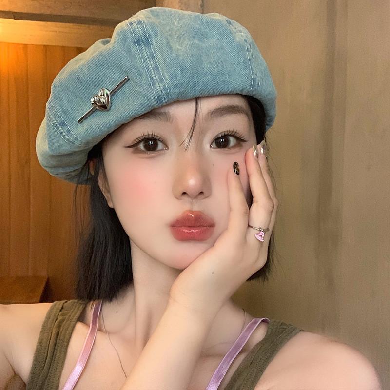 Elegant Lightweight Blue Denim Beret Hat For Women Perfect For Summer Wear
