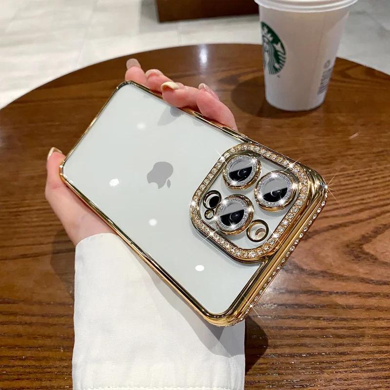 Glitzernder Diamant Kamera Schutzhülle für iPhone 14 11 12 13 16 17 Pro Max Air 15 16 Plus X Xr Xs Mädchen Silikon Hülle