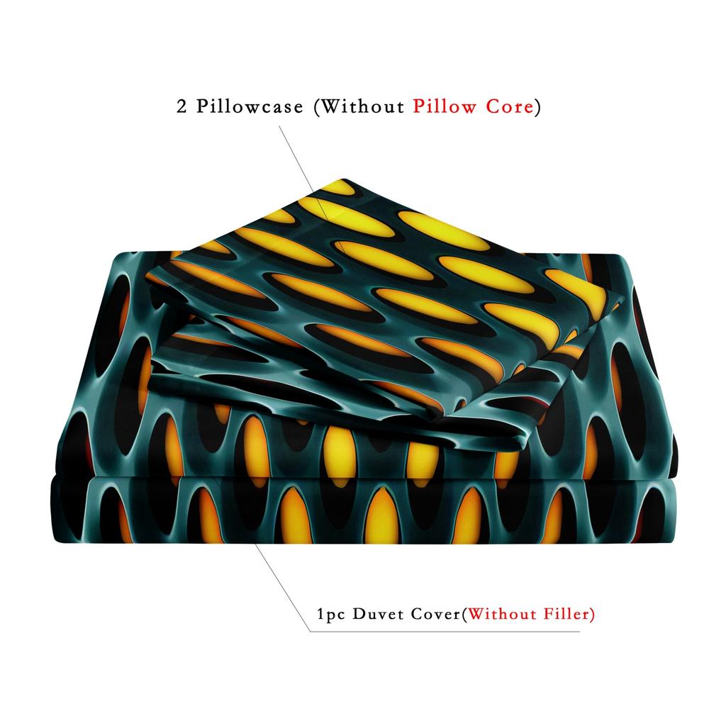 3pcs Teal Hole Pattern Duvet Cover Set, Black Background Optical Art Bedding Suitable For Family Bedrooms,Hotels And Dormitories