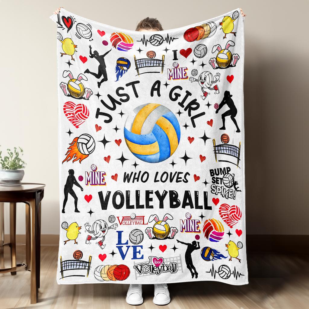 Volleyball Print Flannel Blanket - Soft Plush Gift for Female Volleyball Enthusiasts Sofa Bed Decor