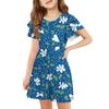Girls' Ruffle Sleeve Dress - Round Neck Printed Sundress