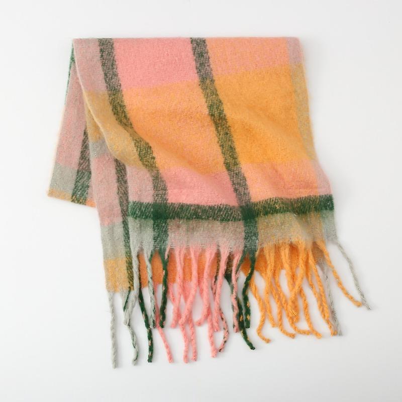 Herbst und Winter neuer Regenbogen-Plaid Imitat Kaschmir Fransen Schal Damen Mohair vergrößerter dicker Schal warmer Schal