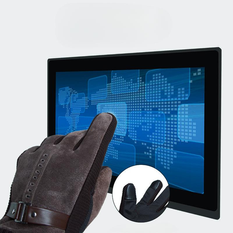 Thickened and Fleece Leather Gloves In Winter All Fingers for Men's Sports Cycling Cold Proof Wind Proof Warm Touch Screen Electric Vehicle Skiing