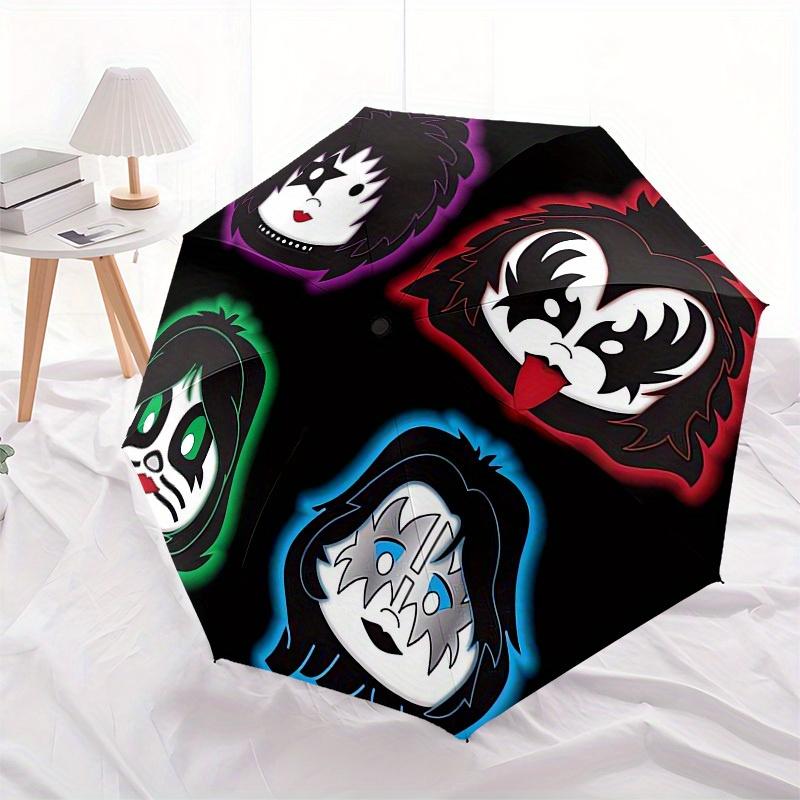 1pc KISS Band Faces Glow-in-the-Dark Stickers Umbrella with Plastic Handle,Suitable for All Seasons Home Travel Outdoor UmbrellaM966