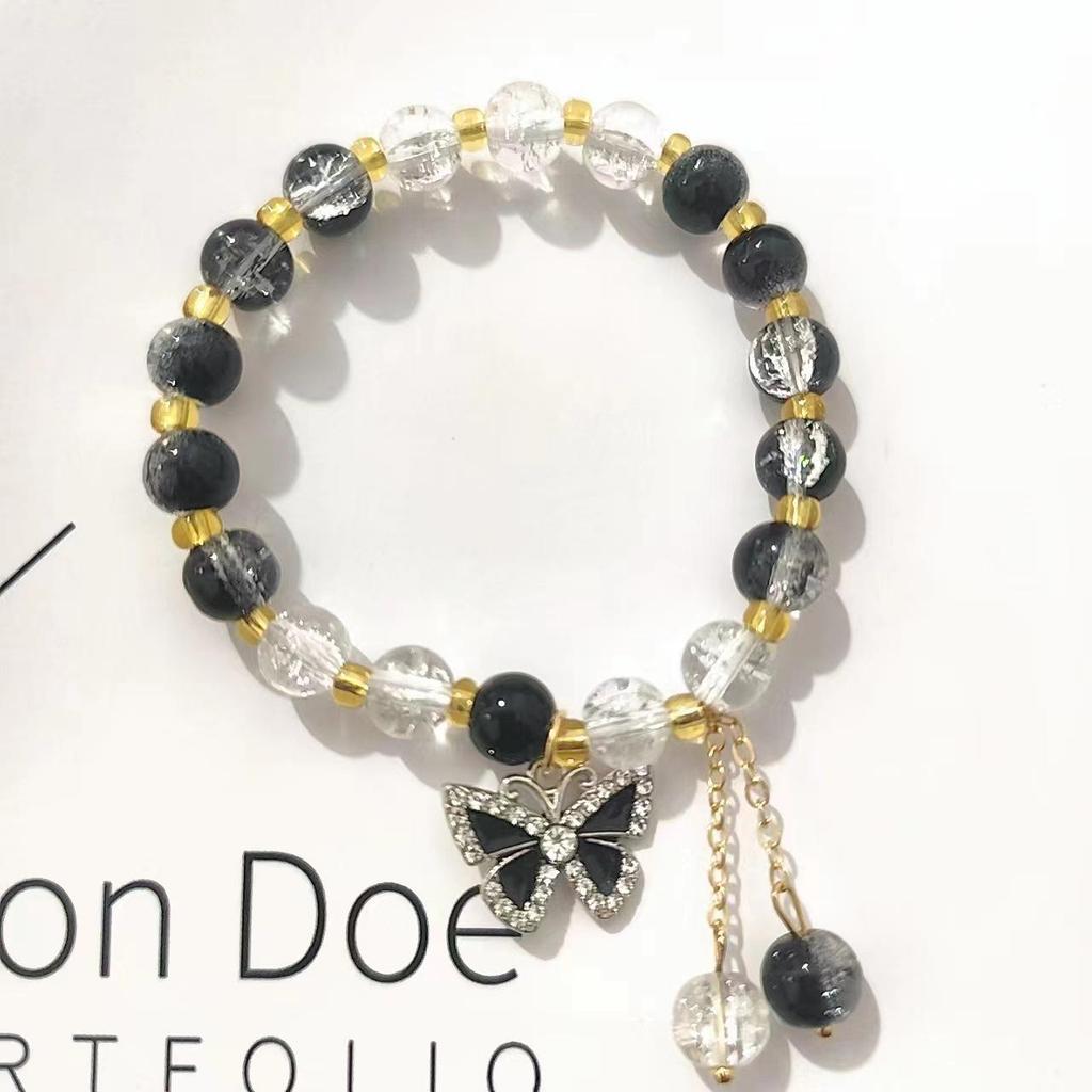 Forest Butterfly Glass Bracelet with Ice-Cracked Flower Beads