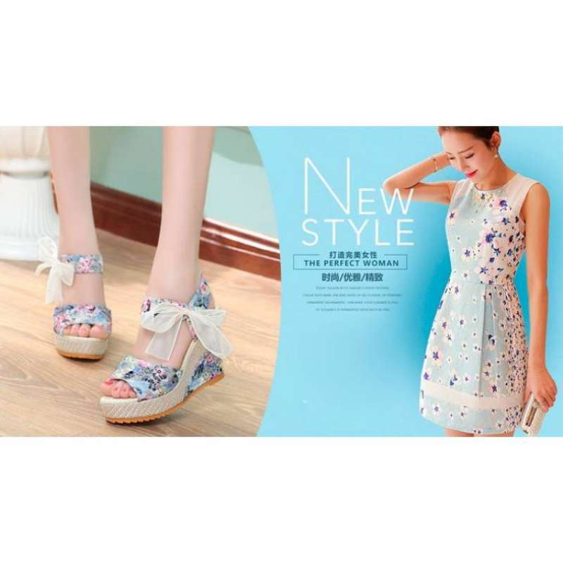 2025 Summer New European and American Sandals Sweet Ribbon Fish Mouth Shoes Waterproof Table Slope Heel Thick Sole Muffin Casual Women's Shoes