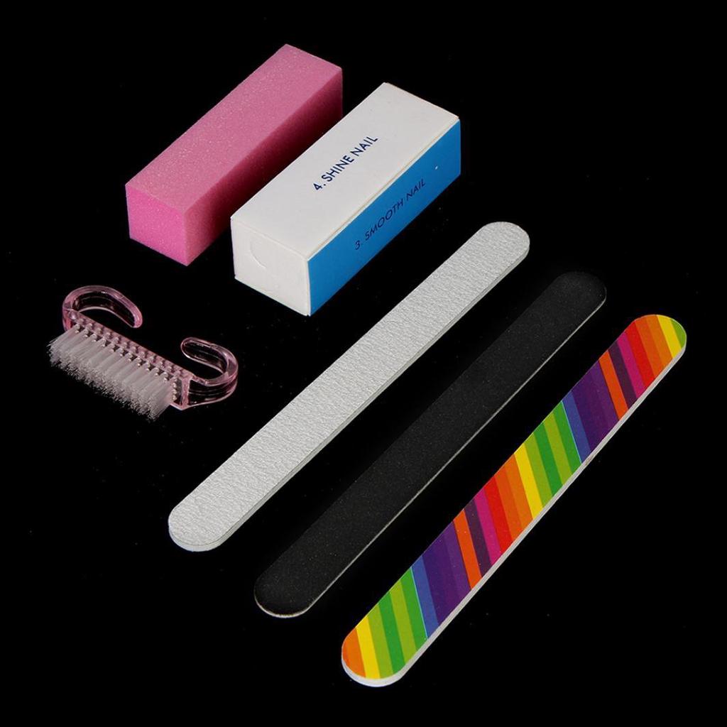 6Pcs Nail Art Sanding File Buffer Block Cleaning Brush Manicure Tool Kit Set
