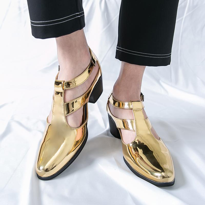 Summer New Men Gladiators Pointed Charm Gold Silver Belt Buckle Leather Casual Shoes Breathable Beach Sandals Outdoor Slippers