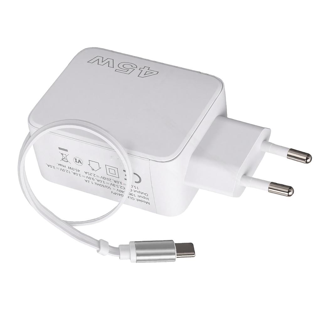PD45W Fast Power Charger with Retractable Cable Overcurrent Overvoltage Prevention Dual Type C Port Charger for Phones