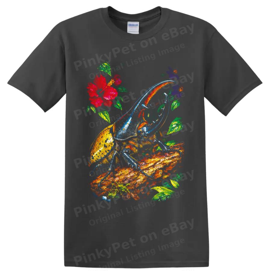 Stag Beetle T Shirt Colorful Tropical Floral Nature Graphic Art Insect Tee Gift