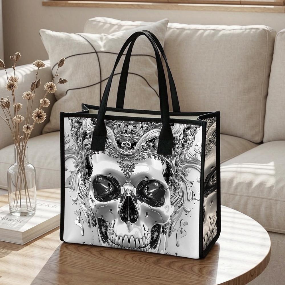 Gothic Skull Print Tote Bag for Daily Use