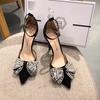 Rhinestone bow bag head sandals new beige stiletto high heels elegant French pointed shoes