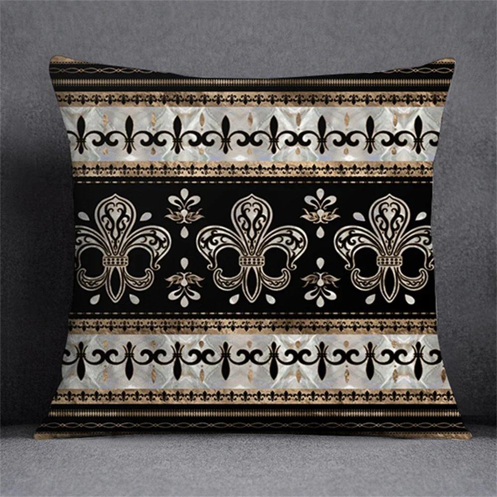 Home Decor Fleur-De-Lis Patterned Decorative Pillow Covers Pattern Cushion Cover Suitable For Sofa Bedroom Car Pillow Cover