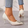Fashion Crystal Buckle High Heels Shoes for Women Sexy Pointed Toe Thin Heeled Party Shoes Woman Slip-On White Satin Pumps Female