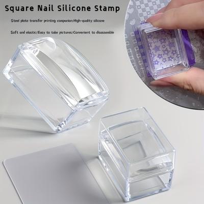 Nail Art Stamping Kit Clear Silicone with French Tip Pattern - DIY Nail Art Stamping Machine Salon Quality Nail Scraper Tool