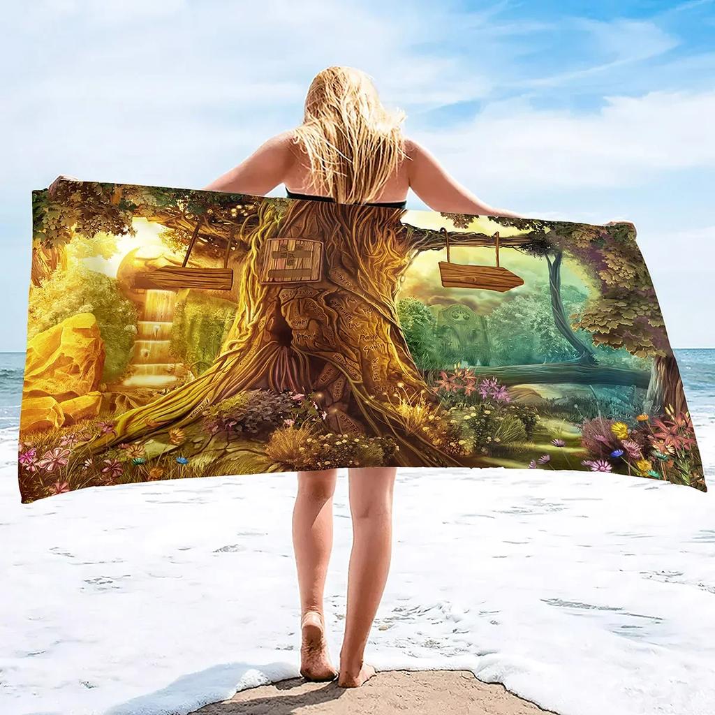 Oversized Microfiber Beach Towel Magic Forest, Quick Dry Sandproof Compact,Adult Extra Large Chair Towel Over Sand Free Sandless