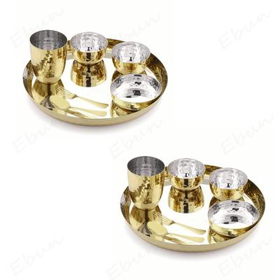 Heavy Gauge Stainless Steel Dinner Set | Gold Steel Thali Set | Stainless Steel Dinner Set for Kitchen | Thali Set for Dinner | Pack of 2 |