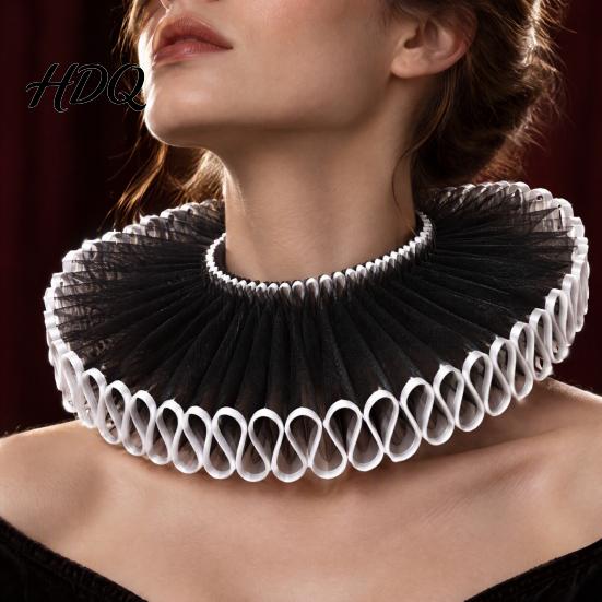 Adjustable Neck And Wrist Ruffle Set Vintage Ruffled Collar Set Victorian Lace Fake with Matching Gothic Lolita Cosplay Outfit Props Cuffs