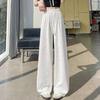 Damenhosen Elastisch Hohe Taille Verstellbarer Kordelzug Einfarbige Weiter Bein Lässige Hosen Durchlöchertes Design Lockere Passform Lang