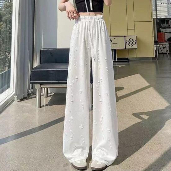 Damenhosen Elastisch Hohe Taille Verstellbarer Kordelzug Einfarbige Weiter Bein Lässige Hosen Durchlöchertes Design Lockere Passform Lang