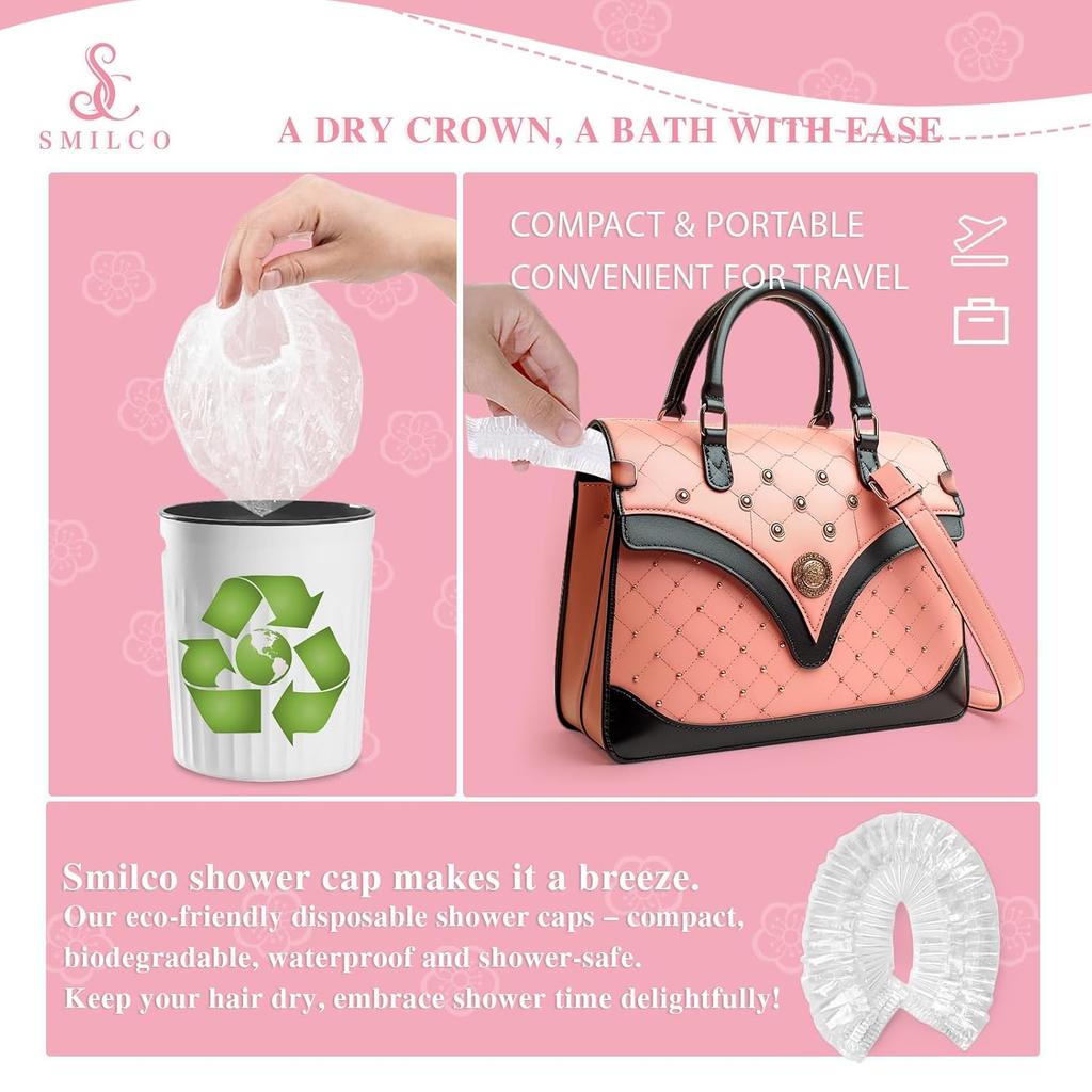 Shower Cap Disposable 18.1 Inch 50PCS, Plastic Shower Cap for Women Waterproof Bath Bathing Accessories, Home Travel Essentials