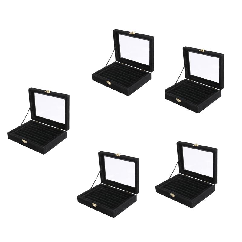 

ABWR-5X Velvet Glass Ring Earring Jewelry Display Organizer Box Tray Holder Storage Case, Black чорний