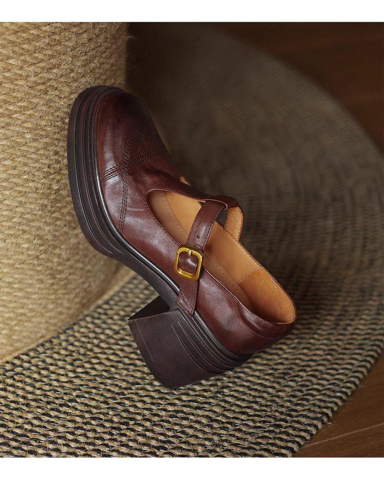 2025 Retro T-Strap Chunky Heel Mary Jane Women's Black Platform Shoes