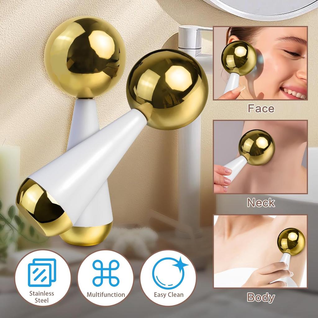Ice Globes for Face Eyes Steel Hot & Cryo Sticks Facial Massager Tool Cooling Roller for Daily Beauty Routines Skin Care Gift