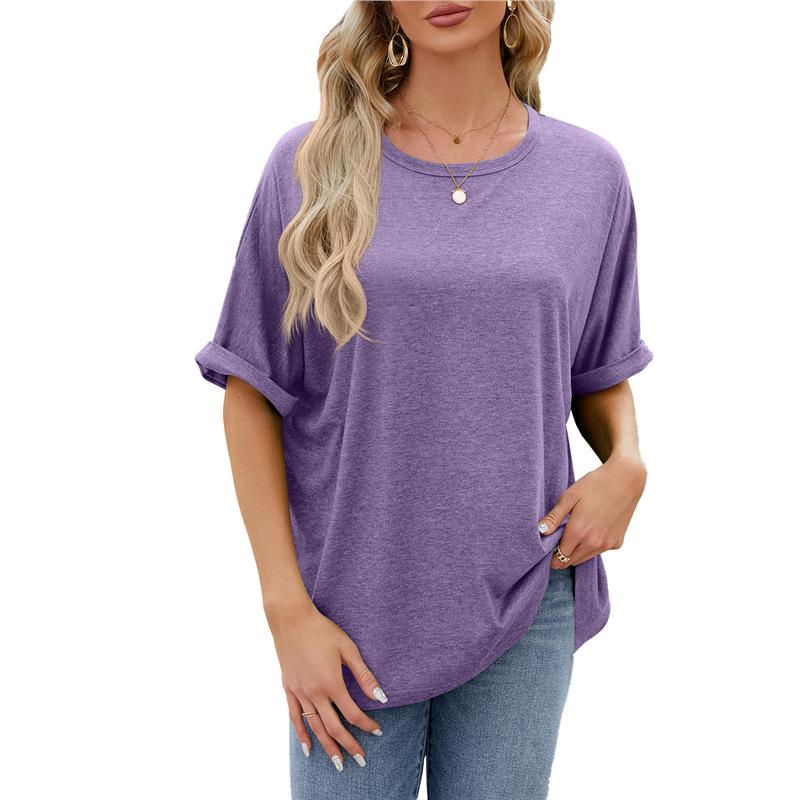 2024 Women's Spring/Summer Loose Solid Color Round Neck Short Sleeve T-Shirt