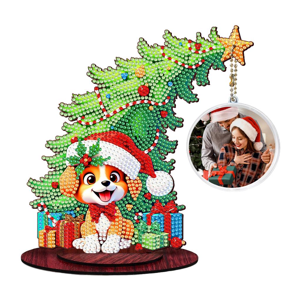Photo Christmas Tree Table Top Diamond Painting Ornament Kits Wooden 5D DIY Diamond Art Tabletop Decorations Gift for Friends